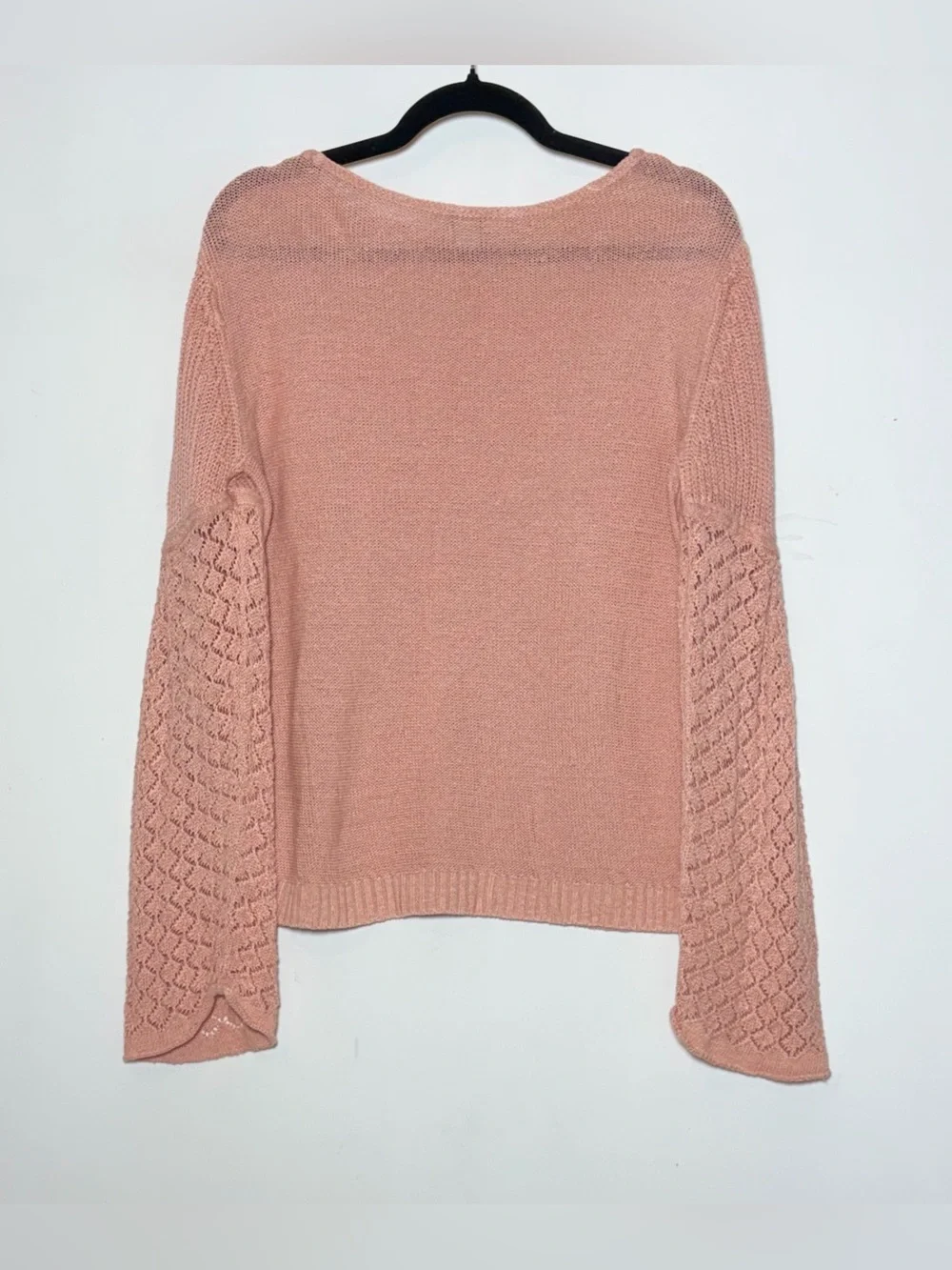 Sundance Pink Linen Blend Open-Knit Bell Sleeve Sweater Top, Size Medium